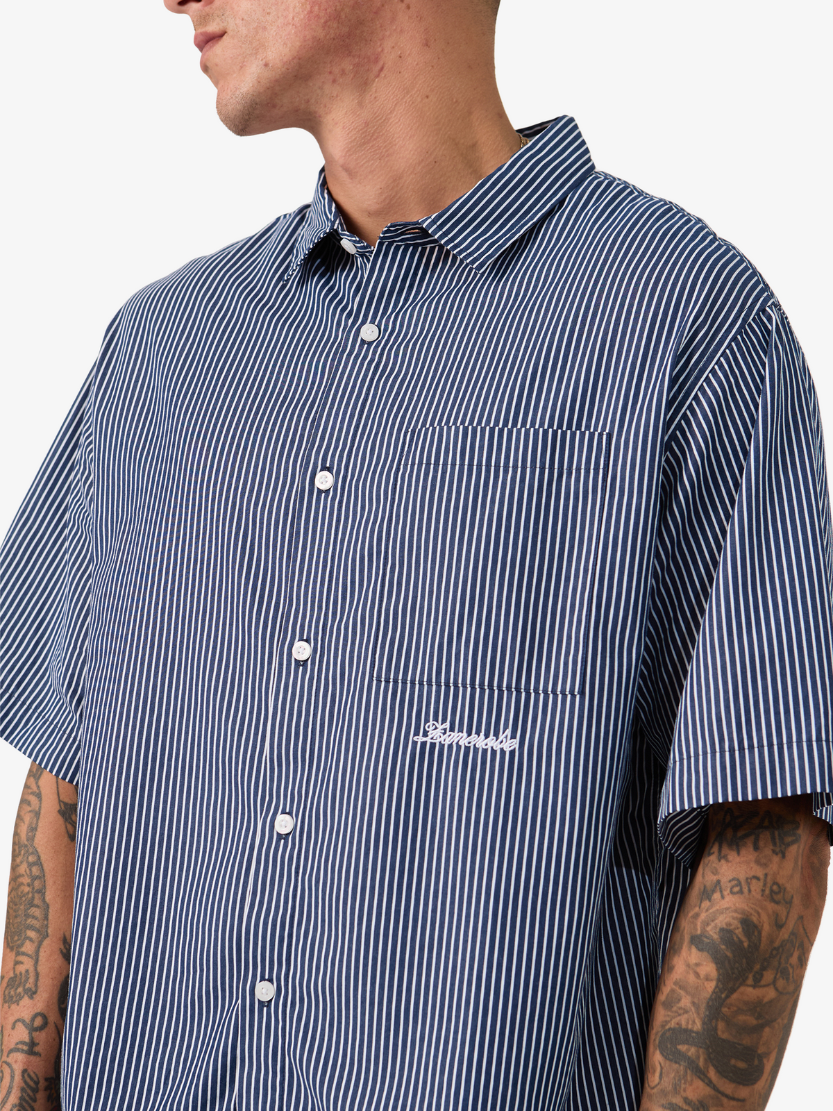 Zanerobe Box Crop Shirt | Navy Stripe
