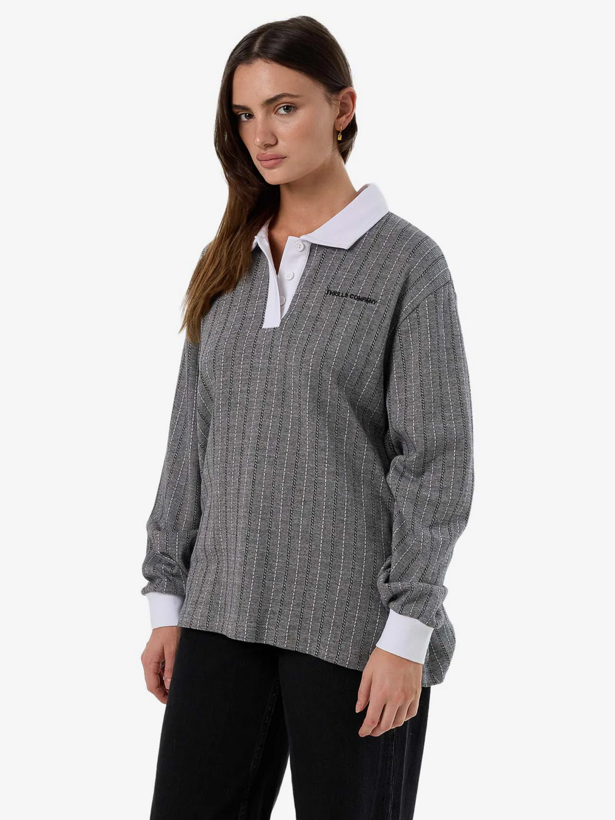 Thrills Limitations Stripe Rugby Long Sleeve Polo | BLACK