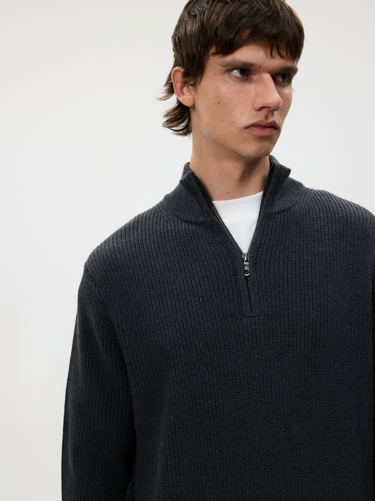 Article One Rib Quarter Zip Sweater | Charcoal