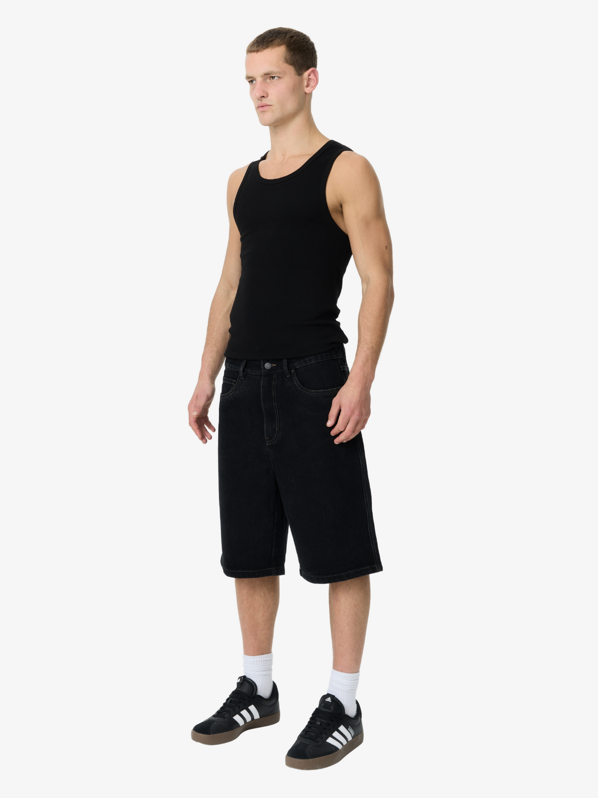 S-Double Denim Standard Short | Black Wash