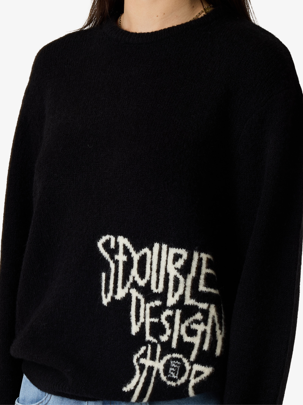 S-Double Placement Knit Womens Sweater | Black