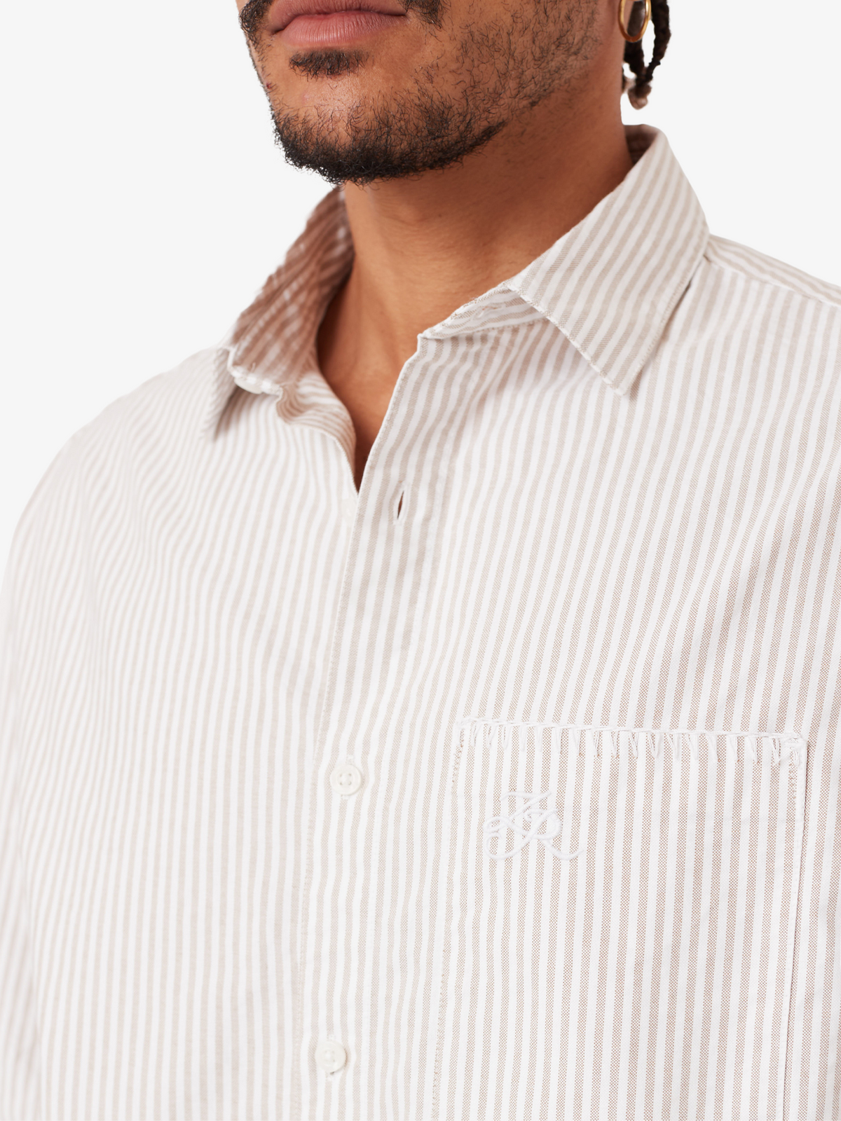 Zanerobe Overlap Crop Ls Shirt - White Pinstripe | White Pinstripe