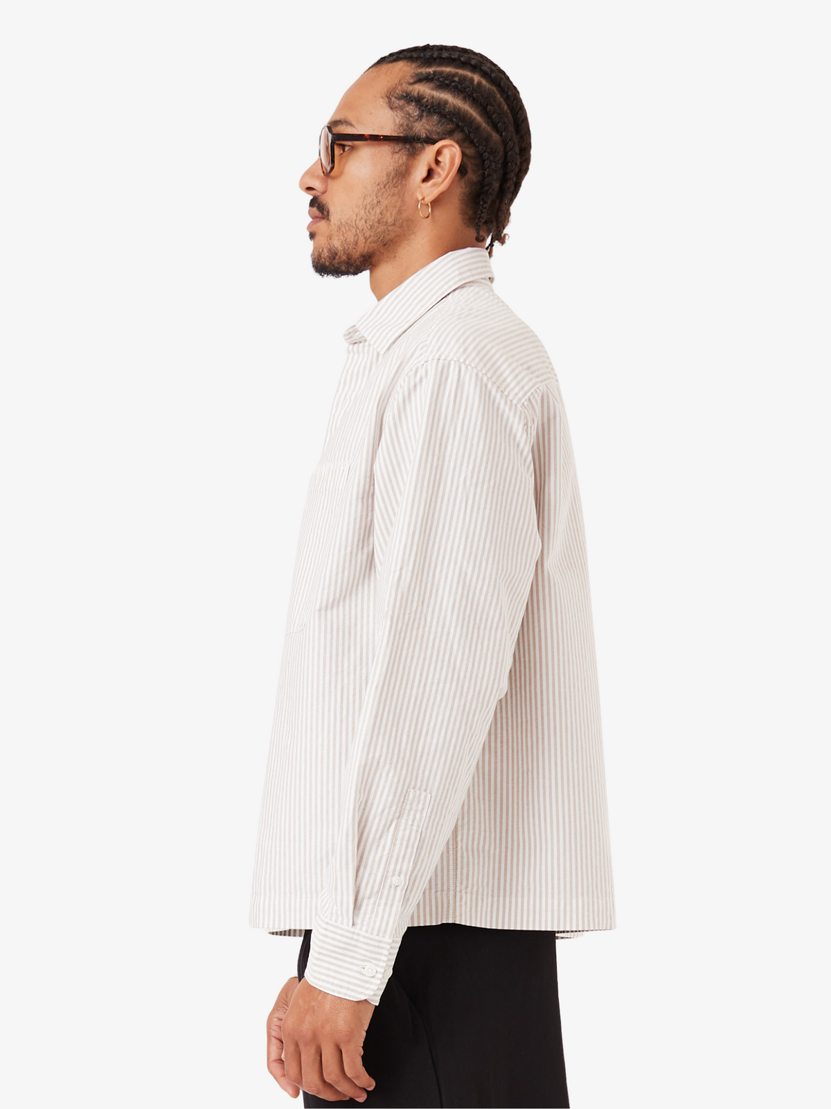 Zanerobe Overlap Crop Ls Shirt - White Pinstripe | White Pinstripe