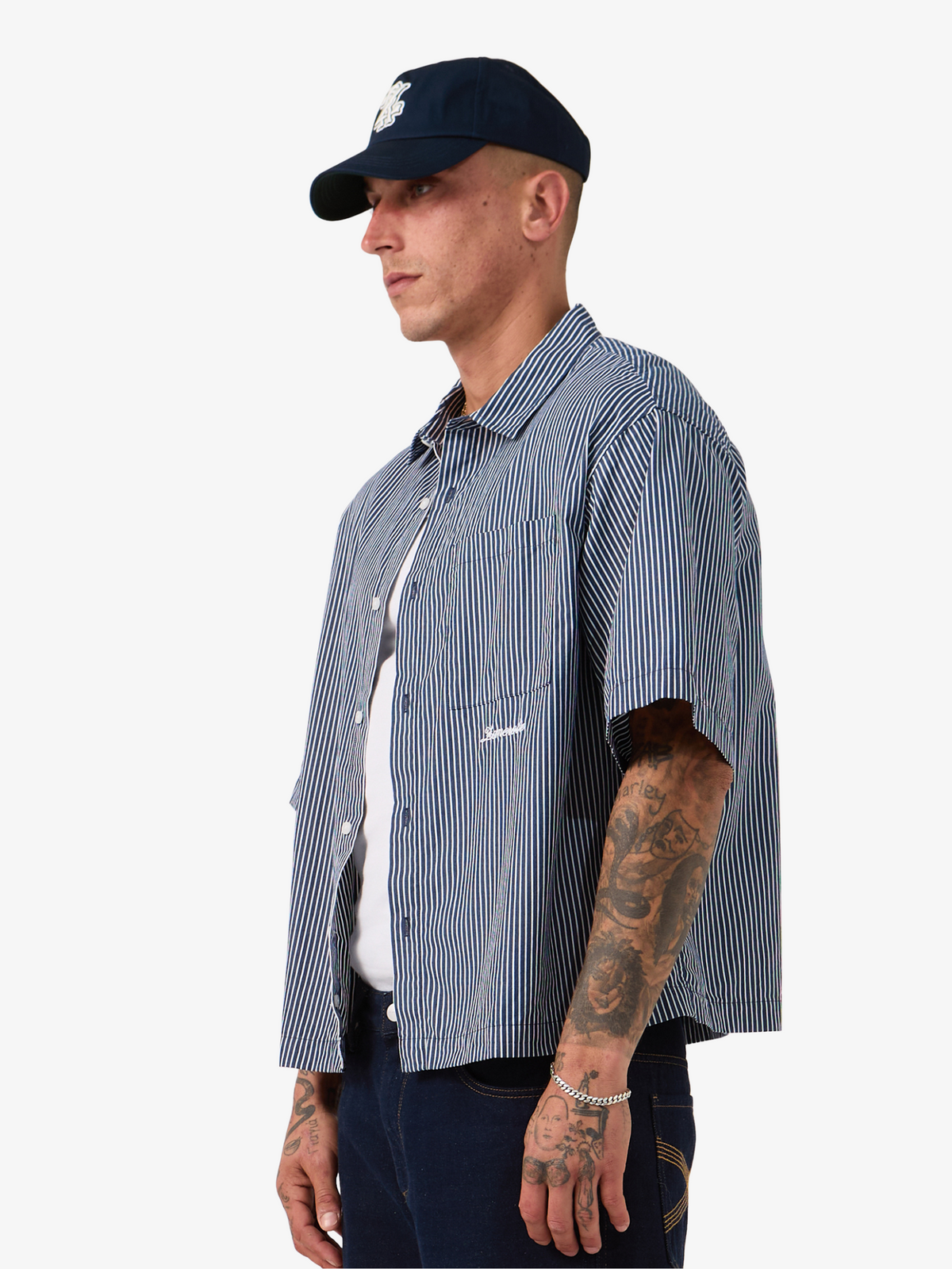 Zanerobe Box Crop Shirt | Navy Stripe