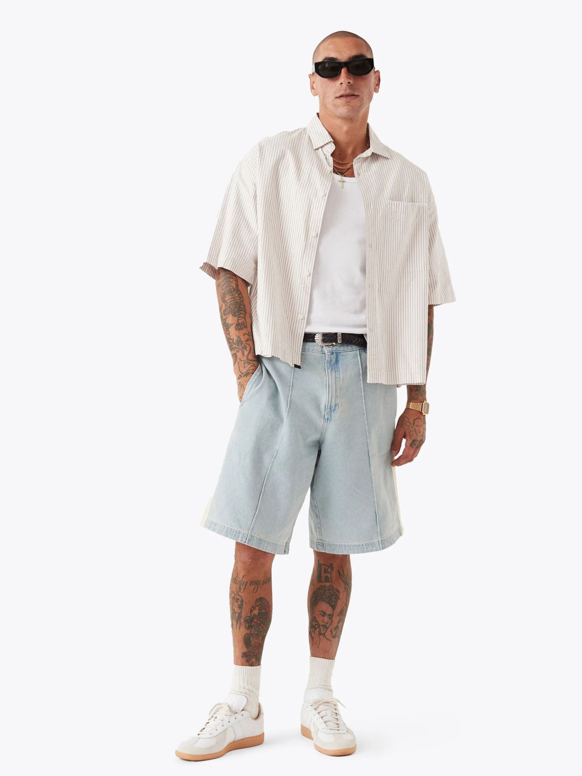 Zanerobe Stitched Pintuck Denim Short | Lt Blue