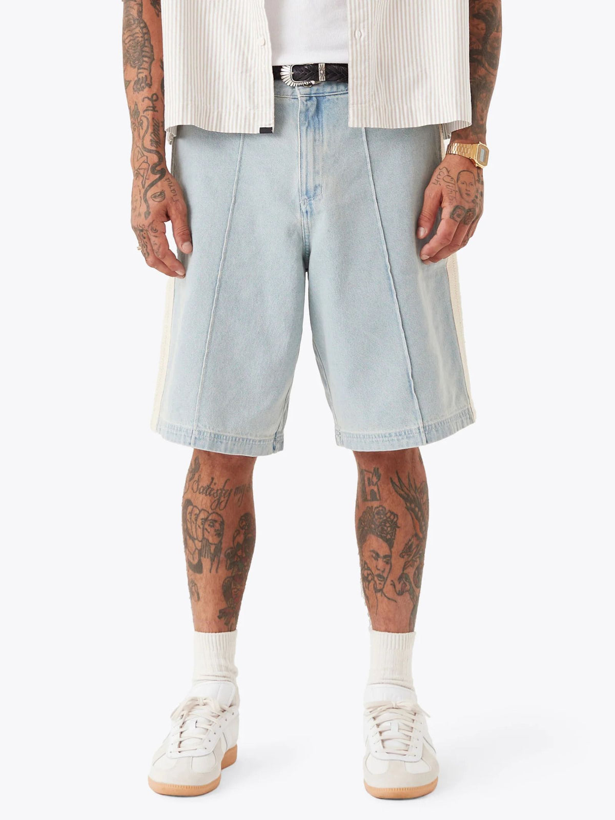 Zanerobe Stitched Pintuck Denim Short | Lt Blue