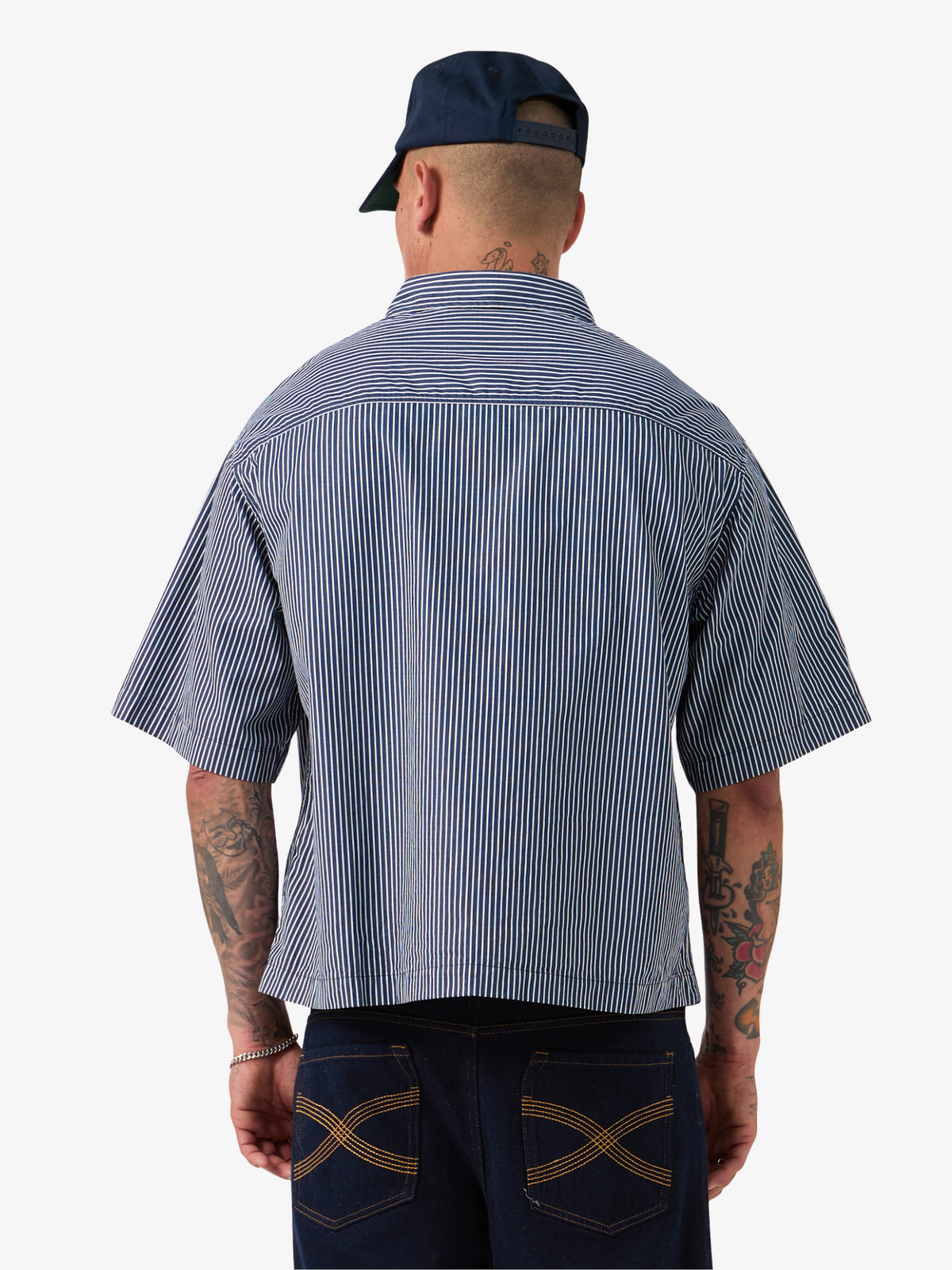 Zanerobe Box Crop Shirt | Navy Stripe