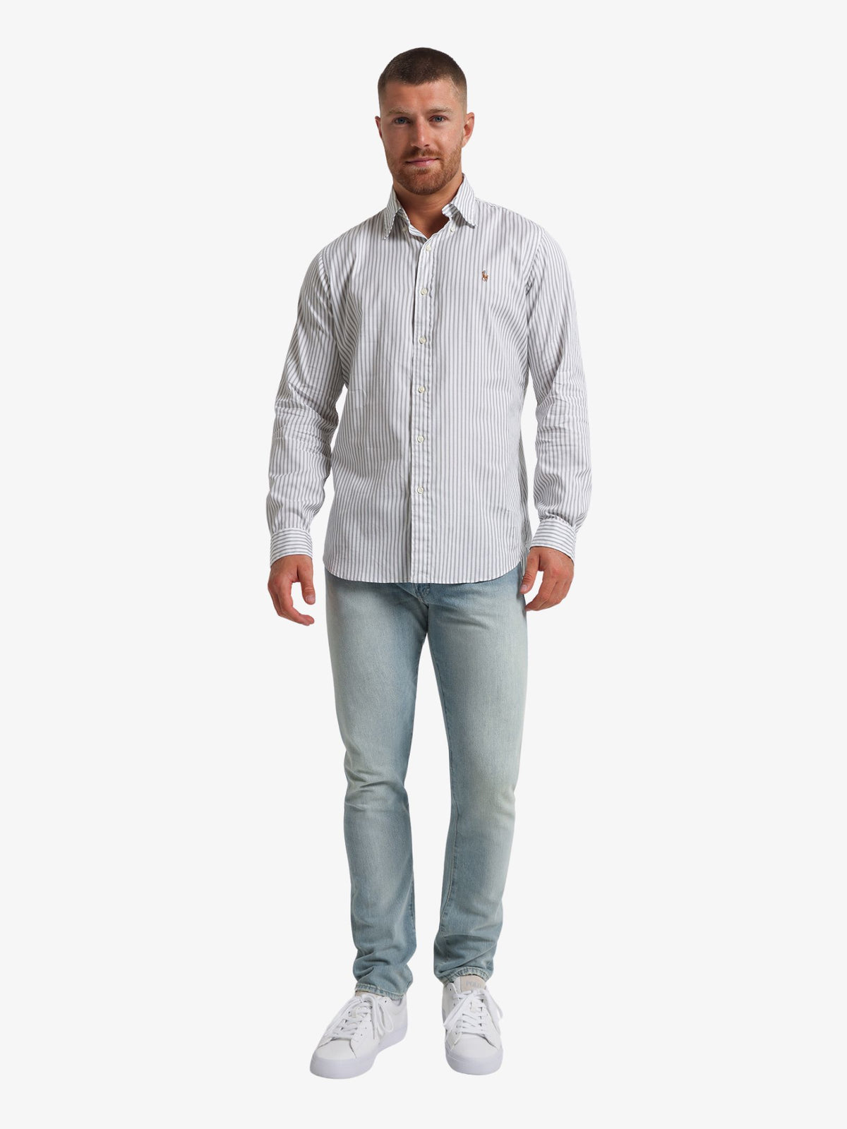 Polo Ralph Lauren Custom Oxford Striped Button-Down Shirt | Grey/White