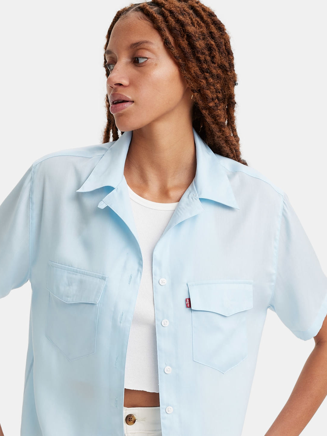 Ember Short Sleeve Bowling Shirt in Omphalodes Blue