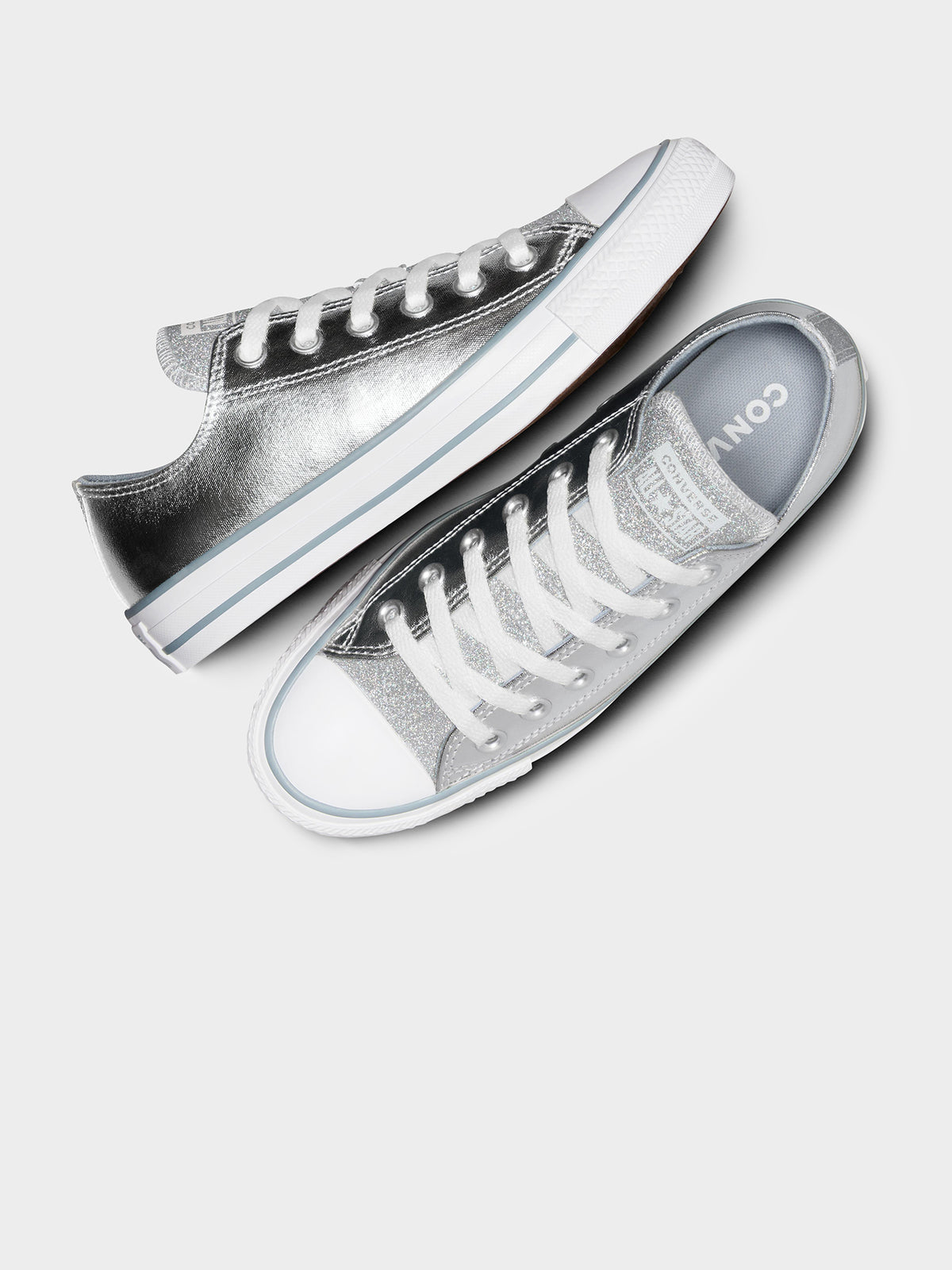 Converse Womens Chuck Taylor All Star Sparkle Party Low Top Sneakers | Metallic Granite/White/Silver
