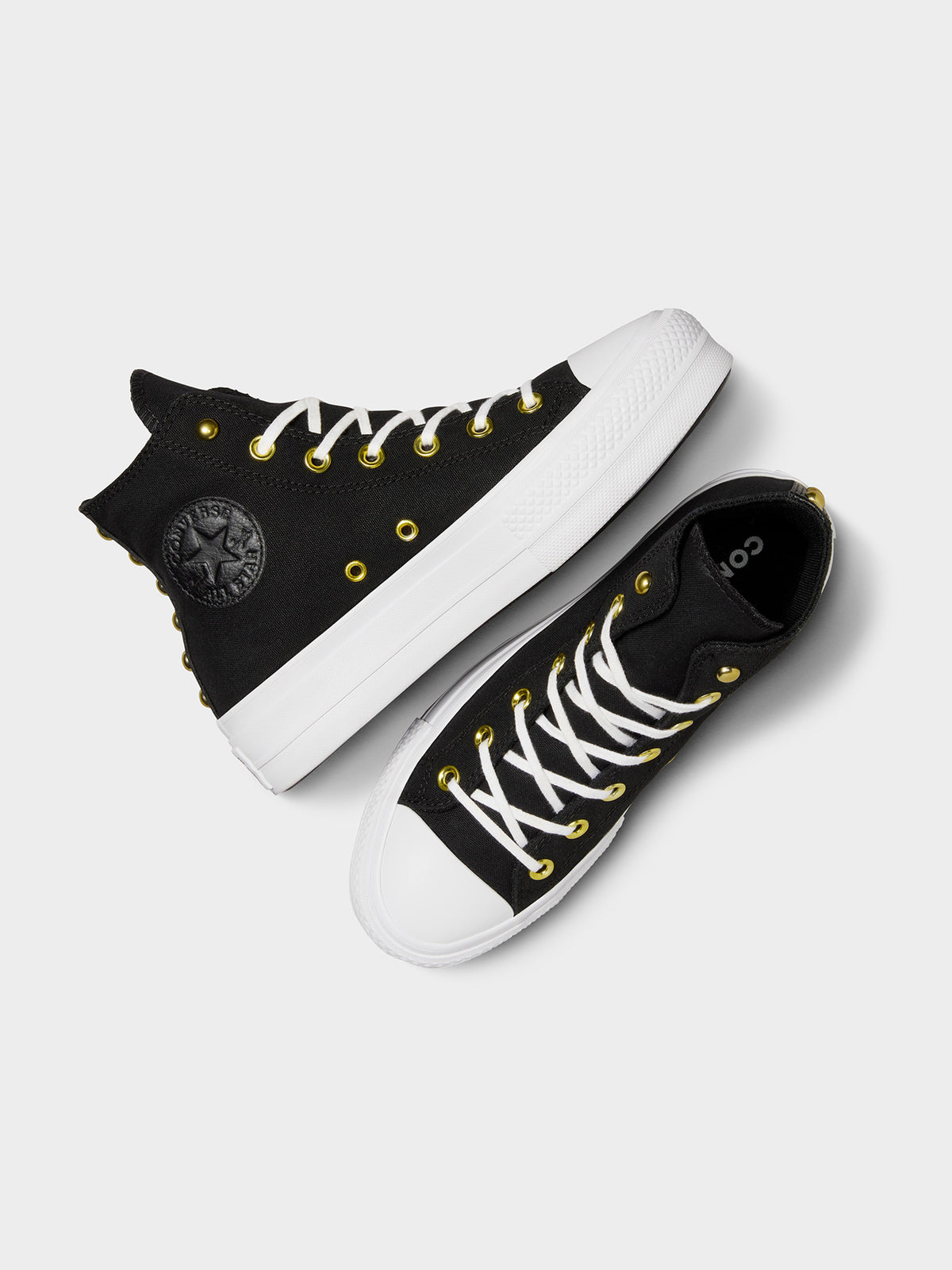 Womens Chuck Taylor All Star Lift Star Studded High Top Sneakers in Black &amp; White