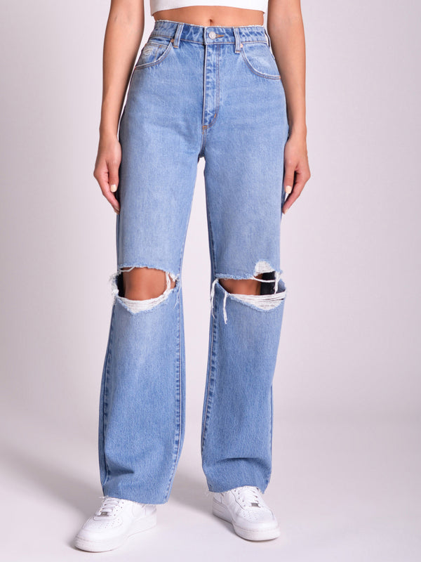 Carrie Britt Rip Recycled Jeans in Mid Vintage Blue - Glue Store