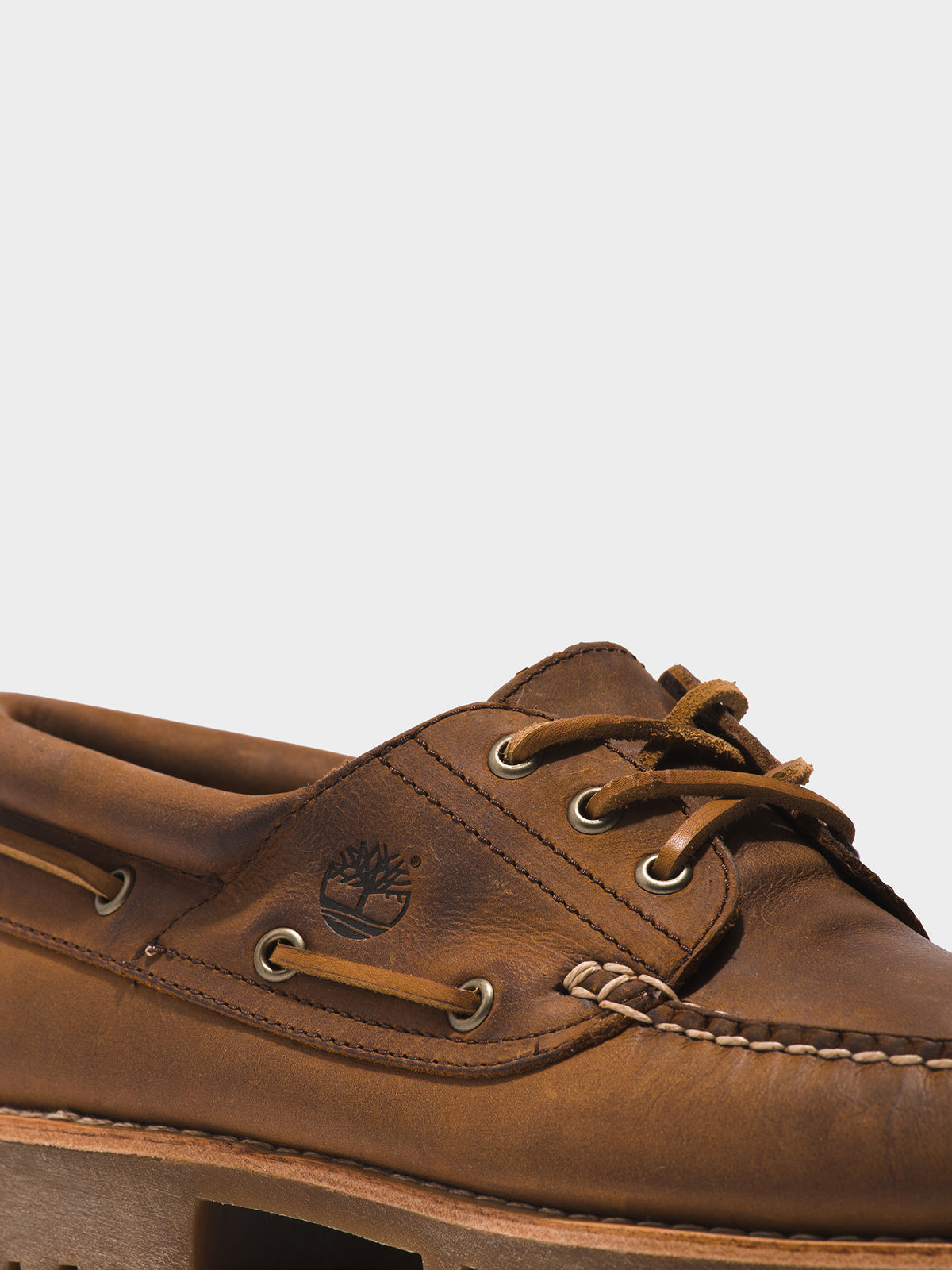 Mens 3 Eye Classic Lug Handsewn Boat Shoes in Brown