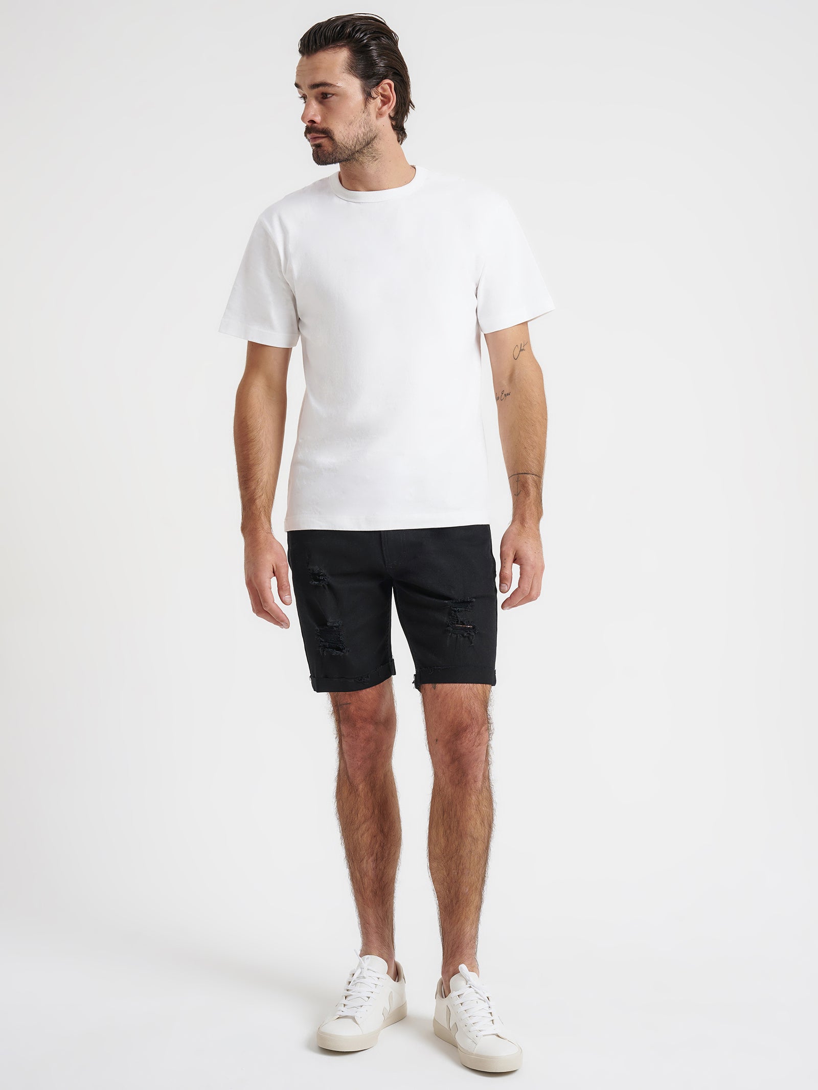 Zane Skinny Denim Shorts in True Black Rip