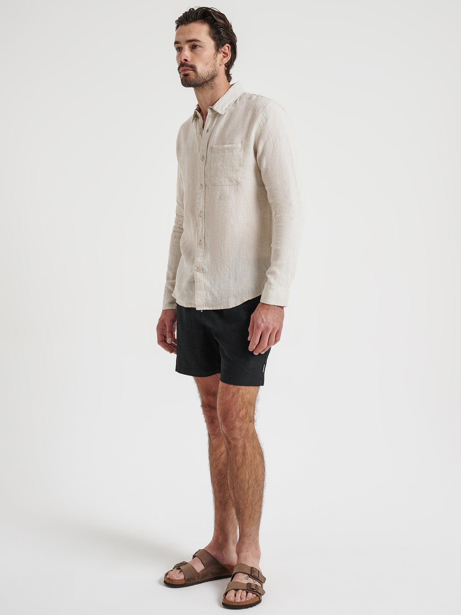 Nero Collar Black Linen shirt for Men