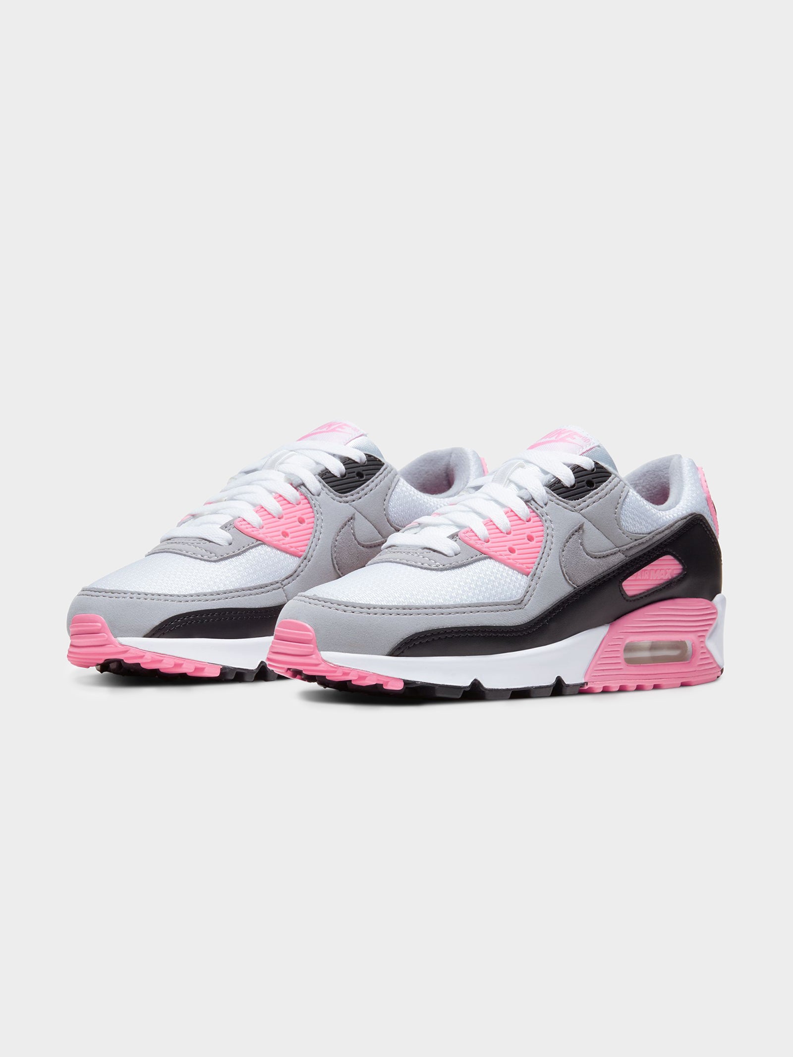 Womens Air Max 90 Sneakers in White, Grey & Rose Pink