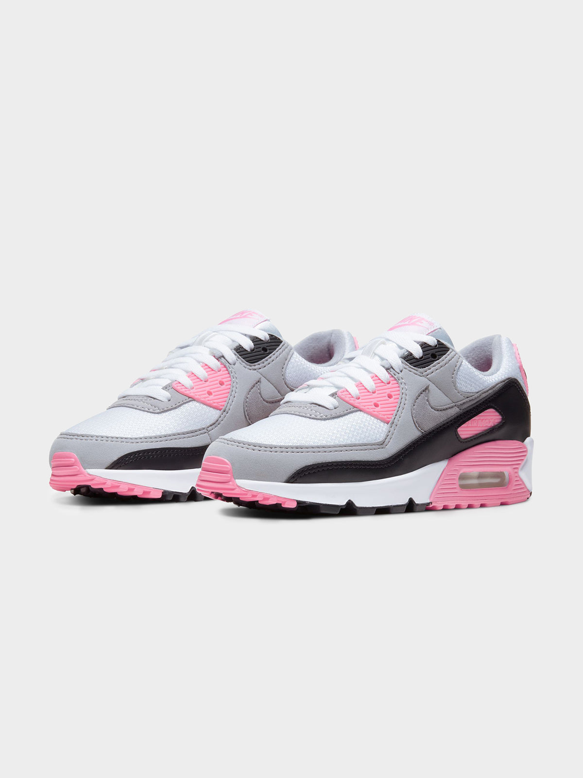 Womens Air Max 90 Sneakers in White, Grey &amp; Rose Pink