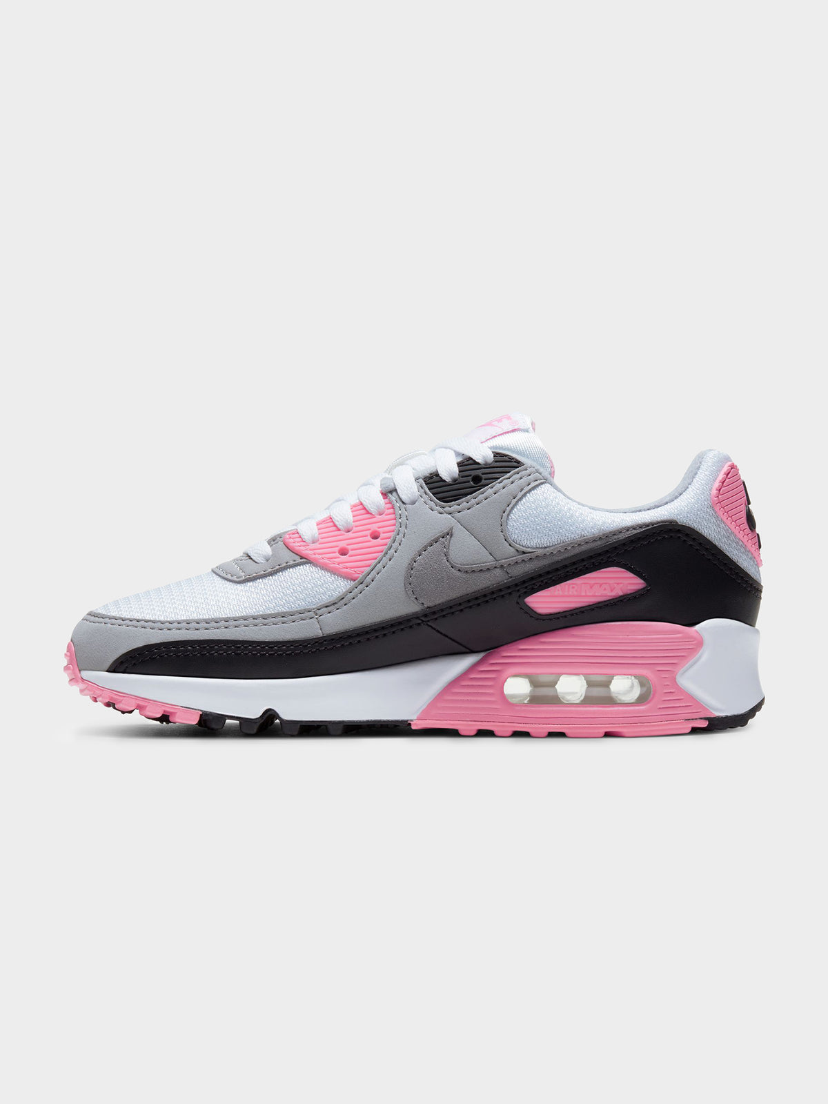 Womens Air Max 90 Sneakers in White, Grey &amp; Rose Pink