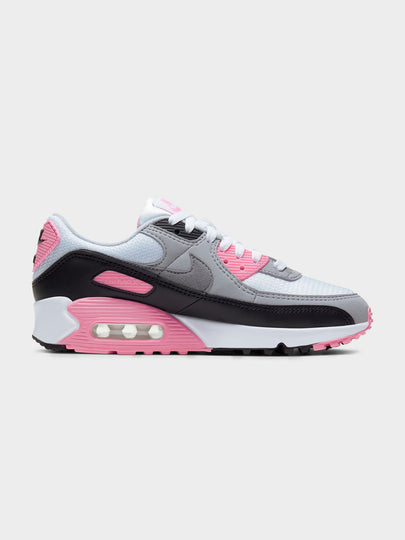 Womens Air Max 90 Sneakers in White, Grey & Rose Pink