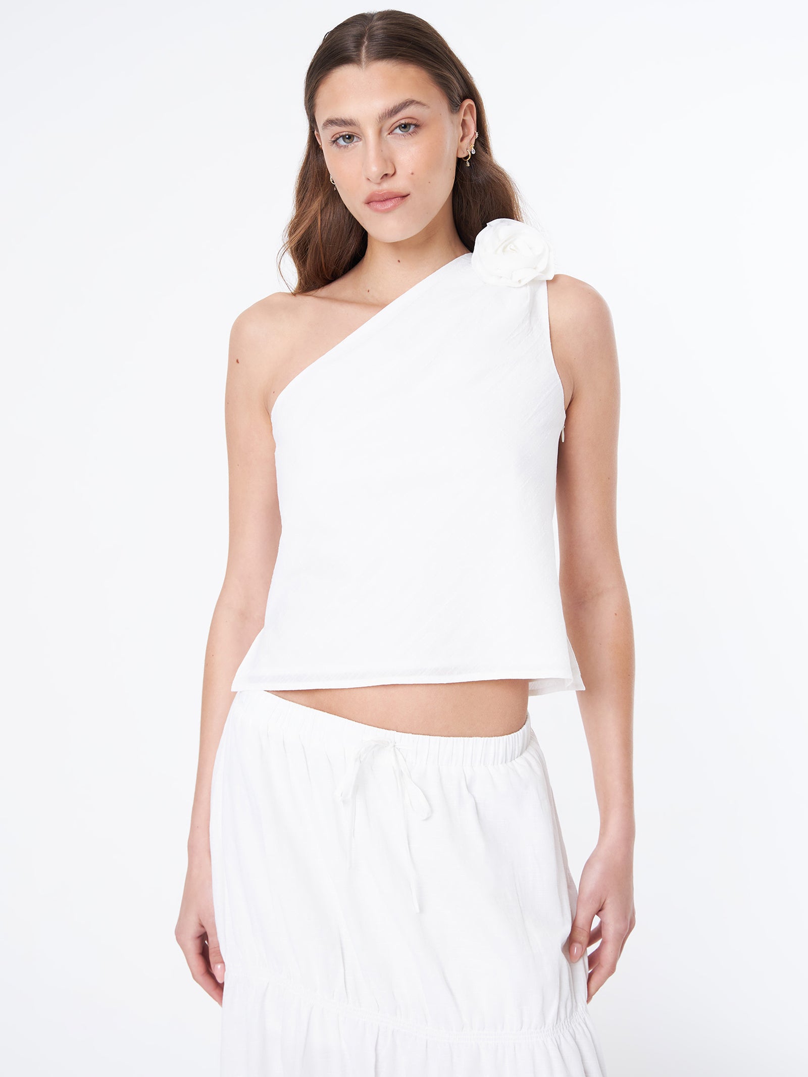 Beyond Her Pryia One-Shoulder Top Off White Glue Store