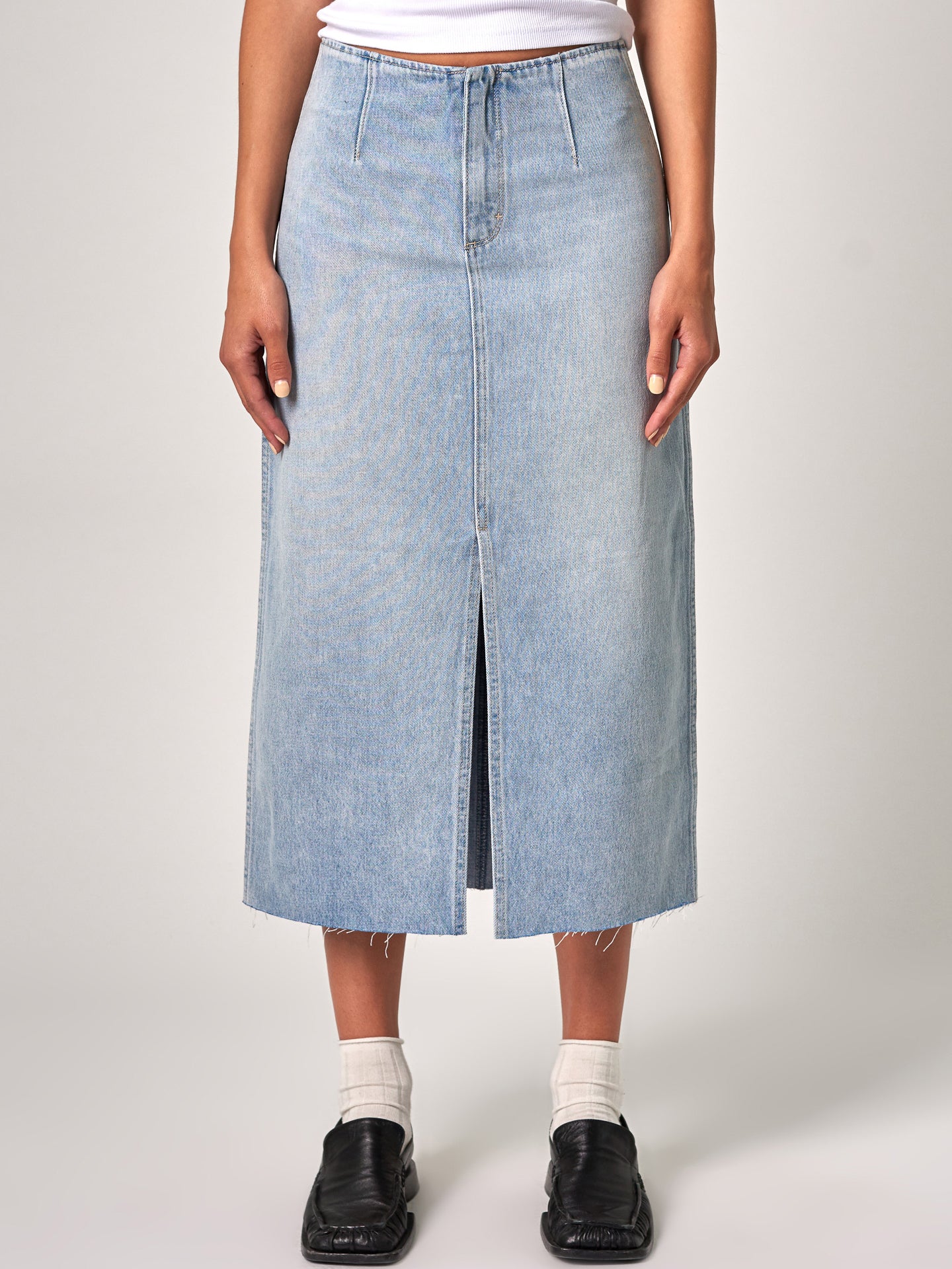 Recut Maxi Denim Skirt in Light Vintage Indigo Blue - Glue Store
