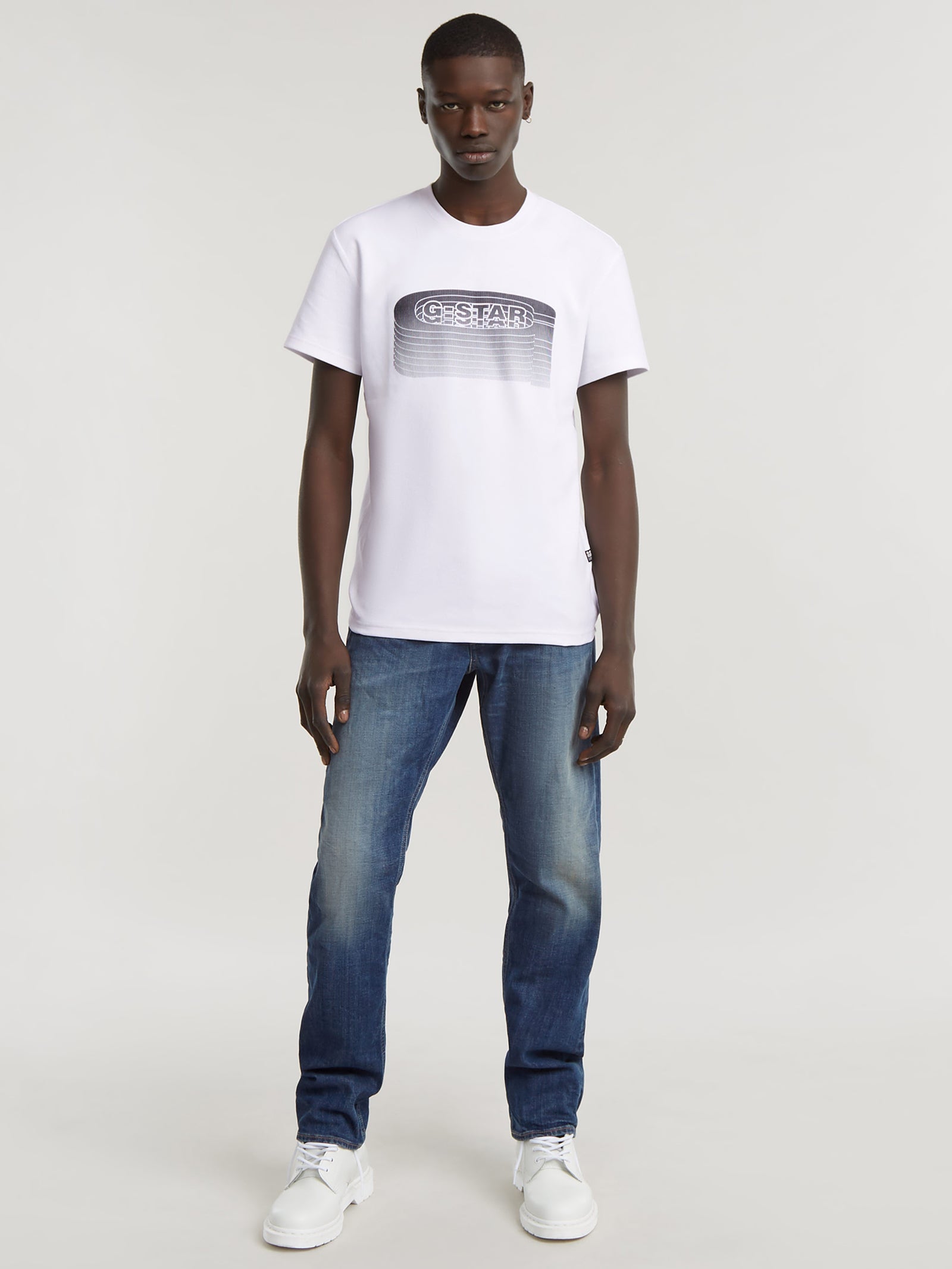 G-Star t-shirt in blue with stacked old skool logo print G-Star t-shirt in blue with stacked old skool logo print