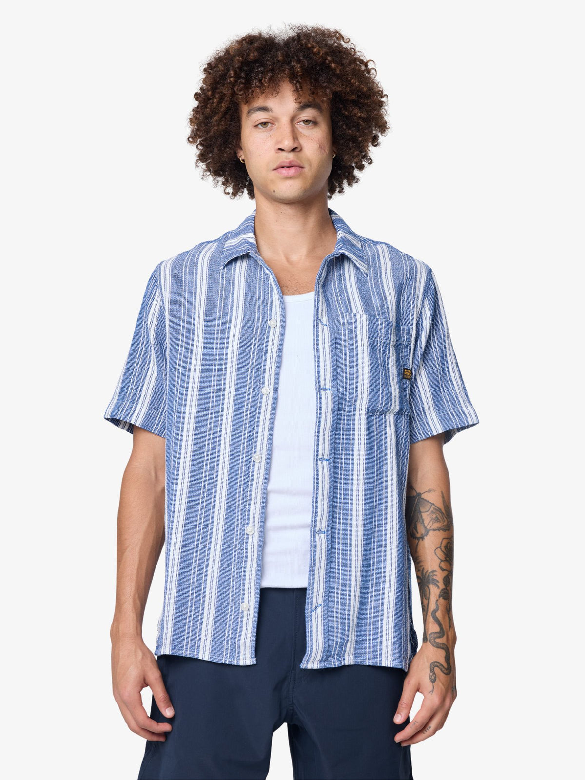 G-Star One Pocket Regular Shirt | Deep Blue Irregular Stripe