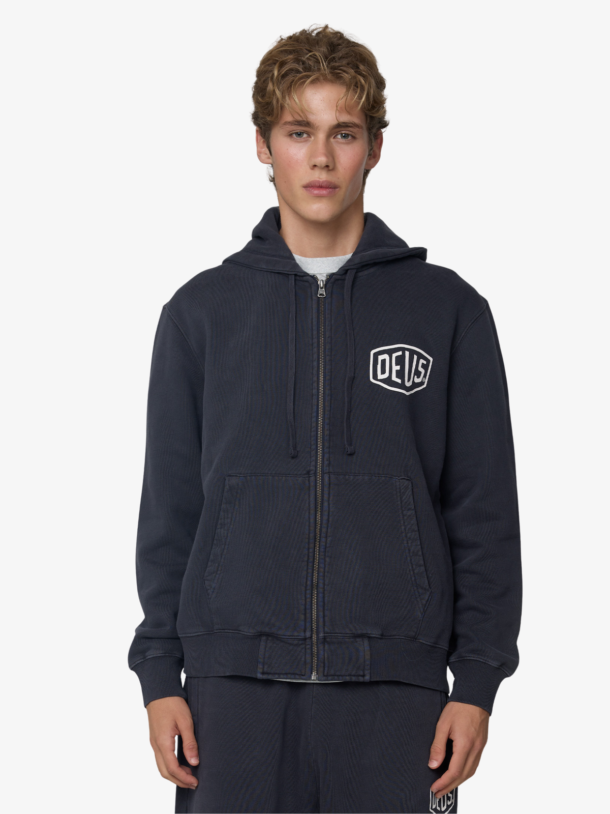 Deus Shield Garment Dyed Zip Hoodie | Black