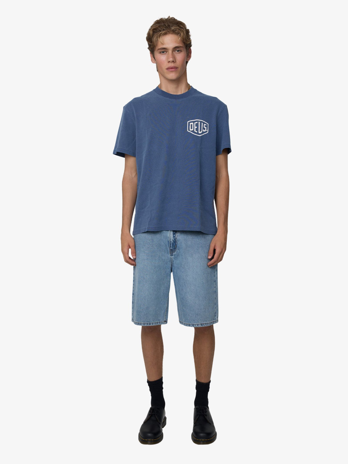Deus Shield Garment Dyed Tee | Mechanic Blue