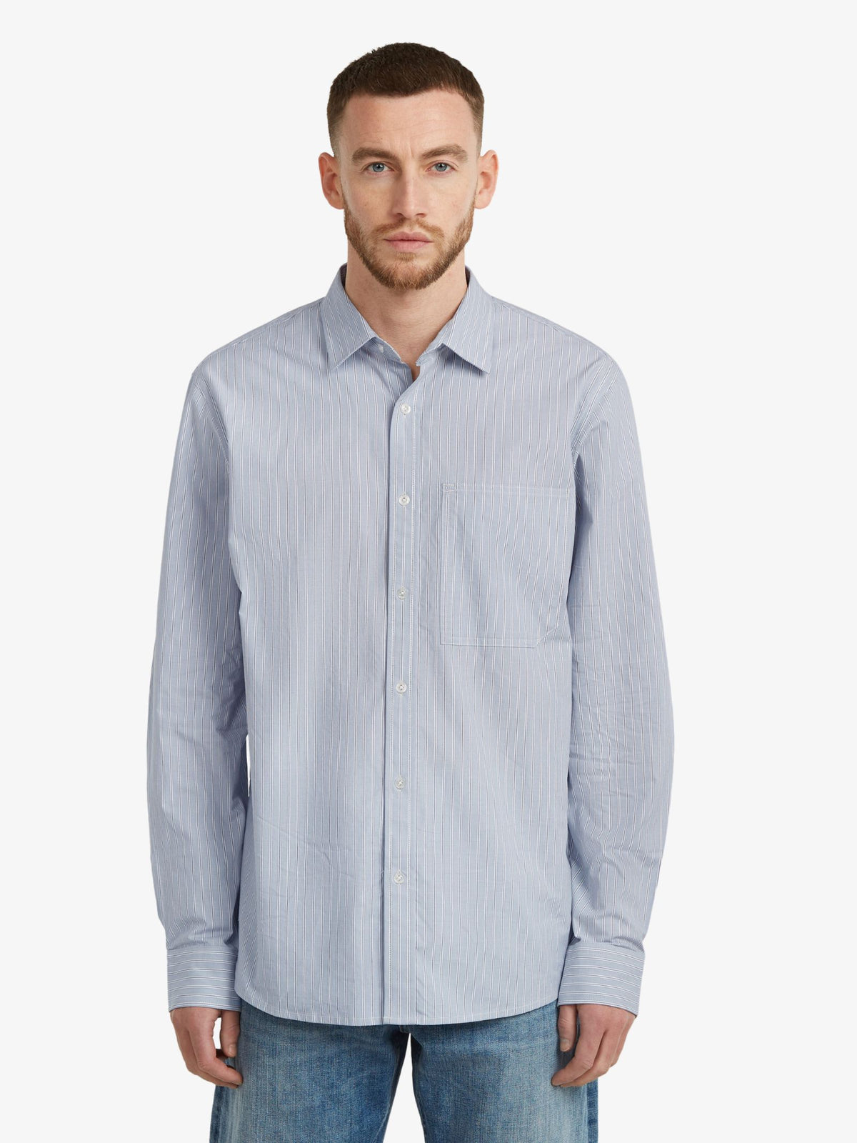 G-Star One Pocket Regular Shirt | Ash Blue Micro Stripe