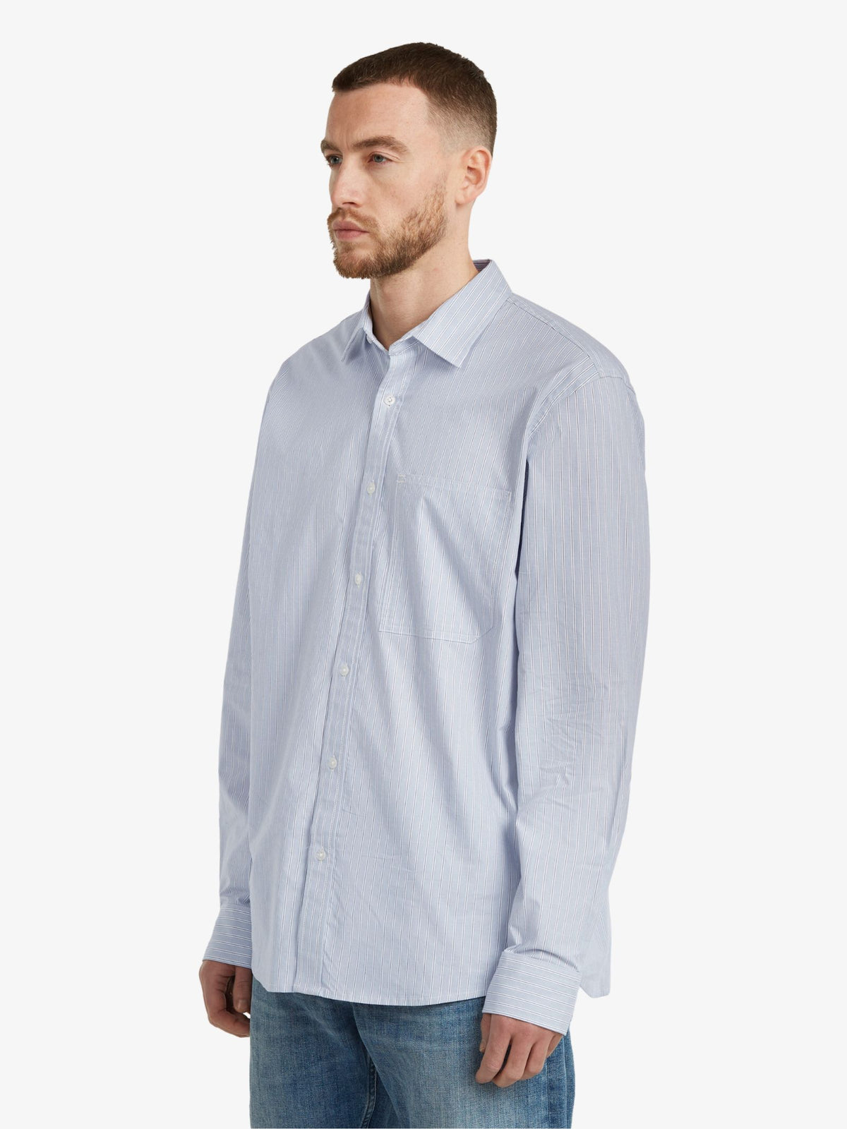 G-Star One Pocket Regular Shirt | Ash Blue Micro Stripe