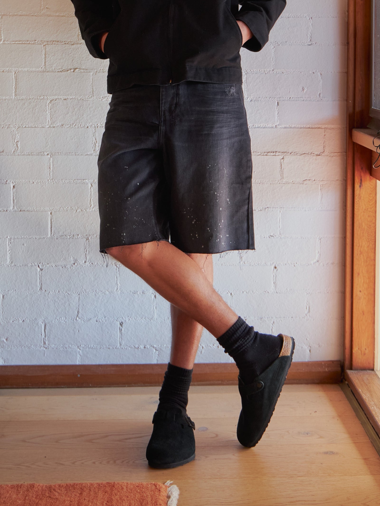 Denim Shorts Black Shorts Brown Shoes Unwashed Denim Shorts