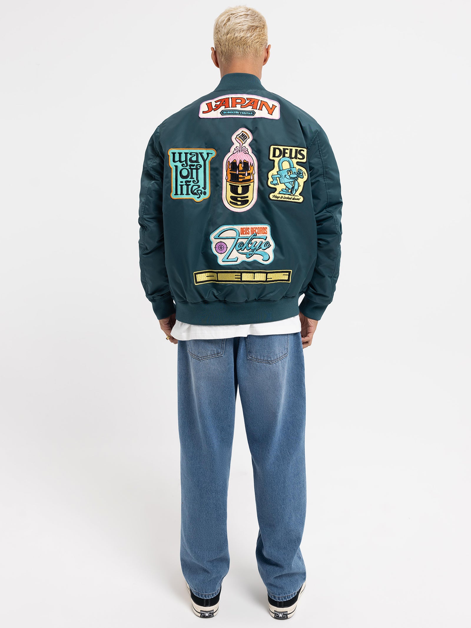 Deus Troglodyte Reversible Bomber Jacket Teal Black