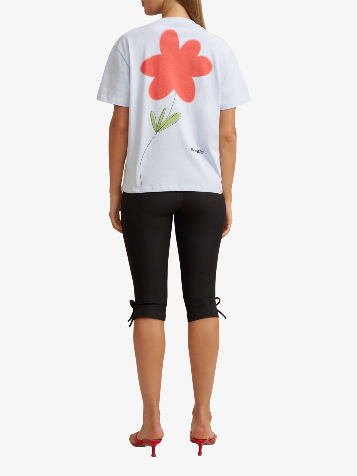 Doucette Unisex Red Flower Trim Tee | Light Blue