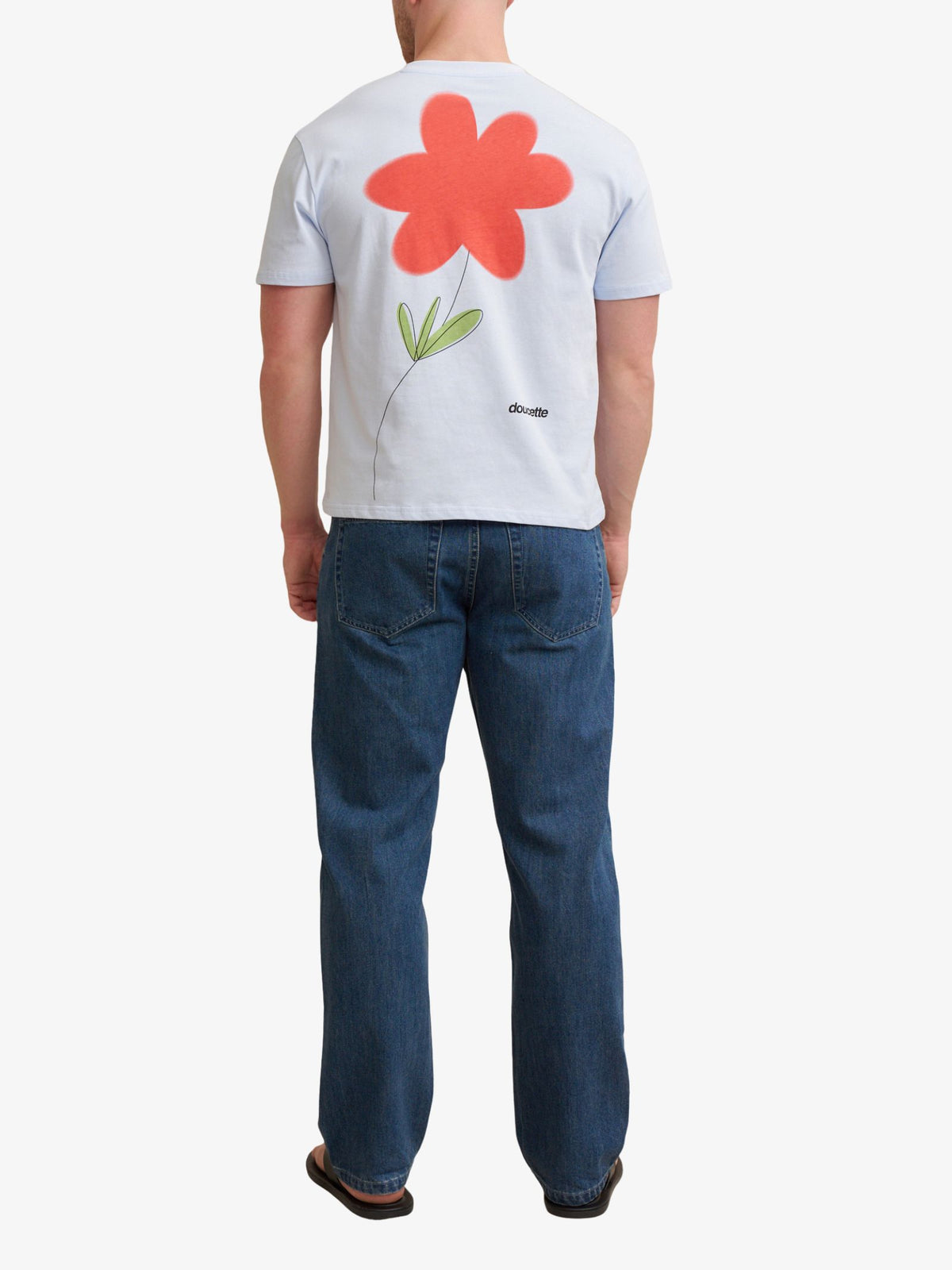Doucette Unisex Red Flower Trim Tee | Light Blue
