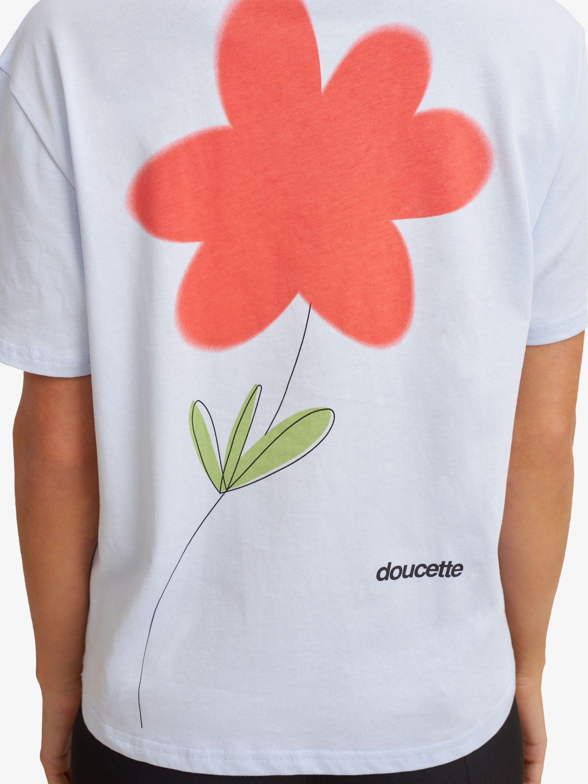 Doucette Unisex Red Flower Trim Tee | Light Blue