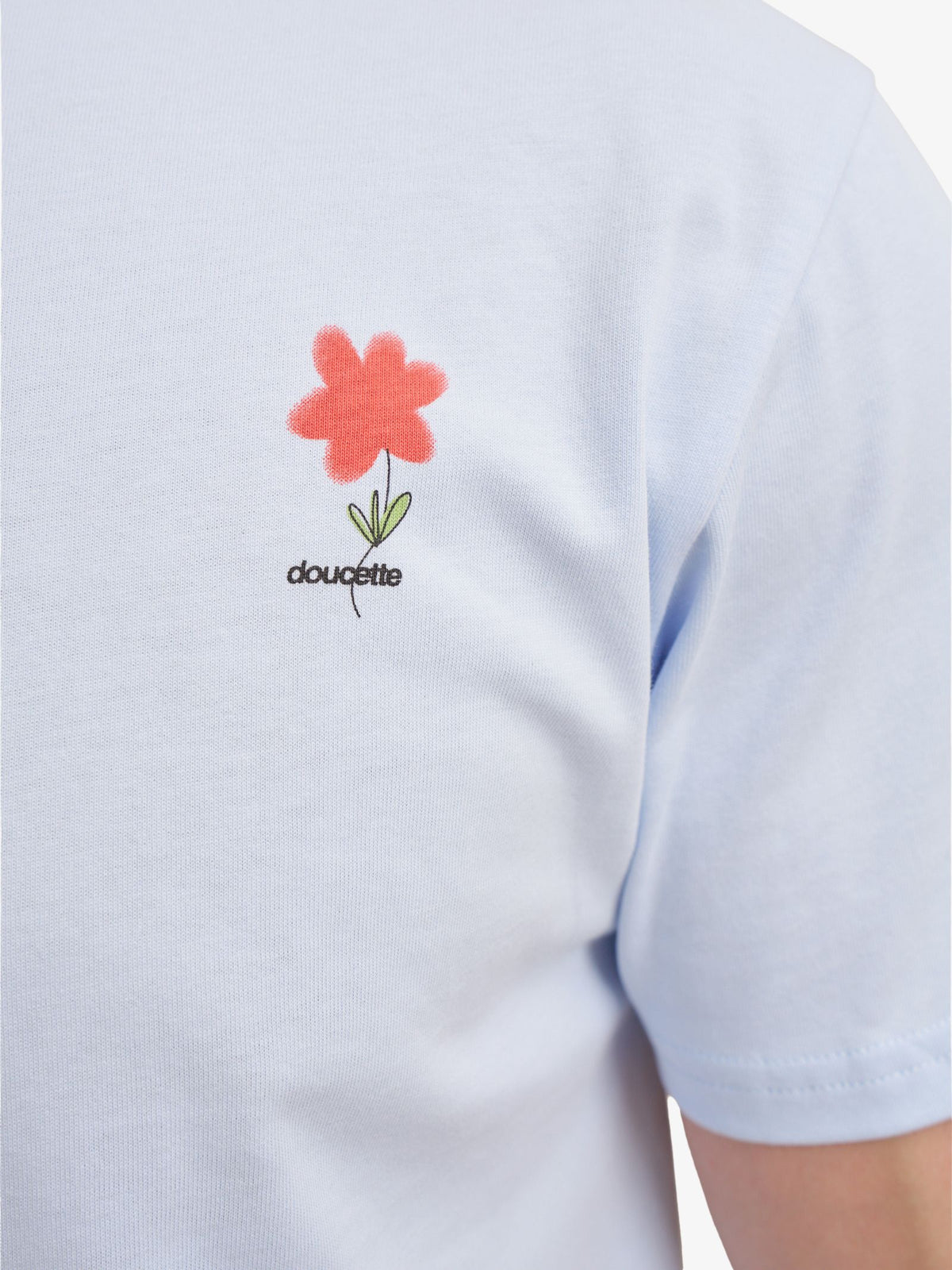 Doucette Unisex Red Flower Trim Tee | Light Blue