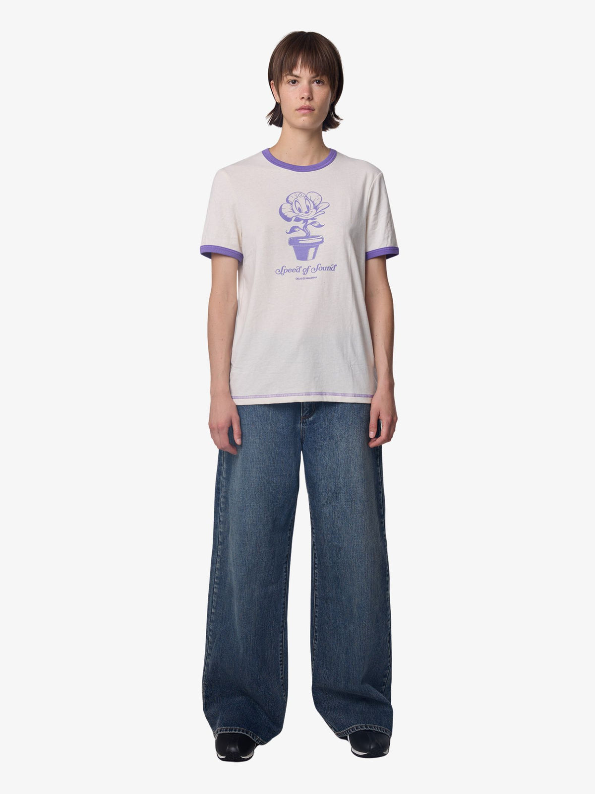 Deus Green Thumb Ringer Tee | Dirty White/Lilac