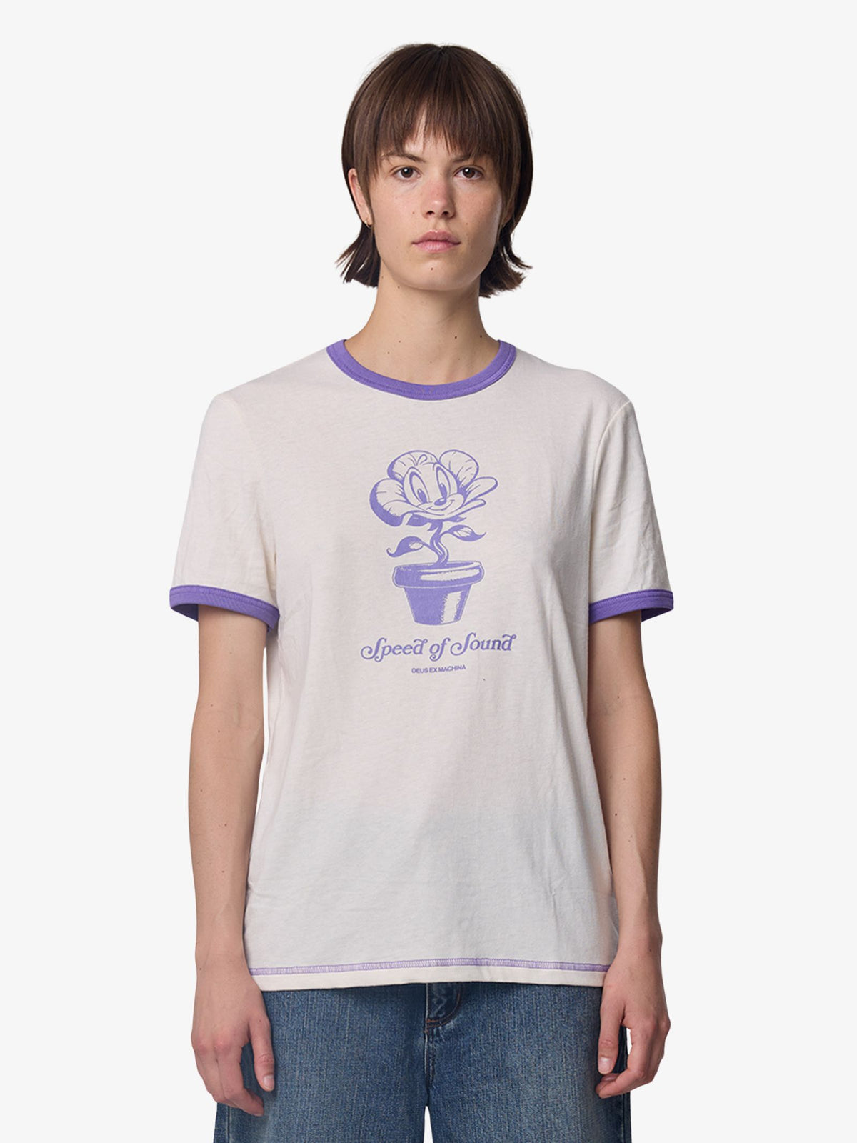 Deus Green Thumb Ringer Tee | Dirty White/Lilac