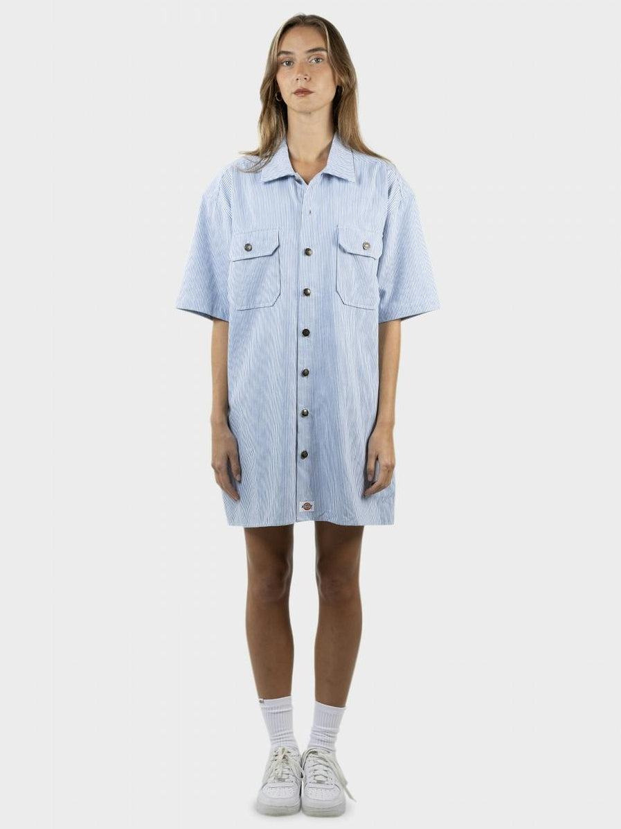 1574 Lewisville Shirt Dress in Glacial Blue Pinstripe