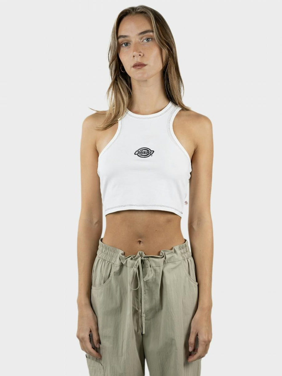 Classic Logo Racer Front Cropped Tank in White