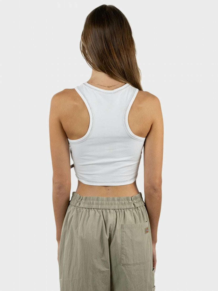 Classic Logo Racer Front Cropped Tank in White