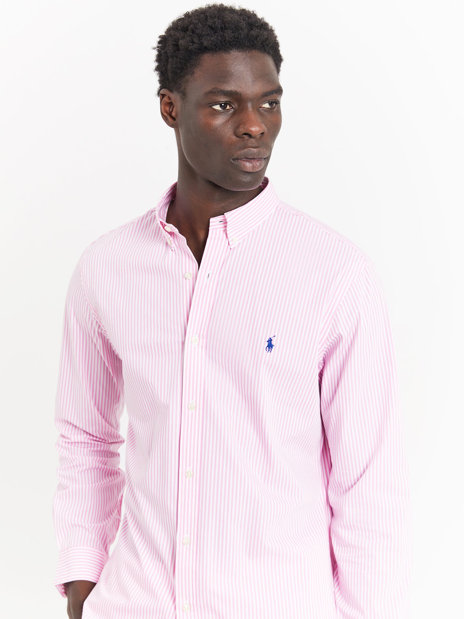 60/1 Striped Poplin Shirt in Pink & White