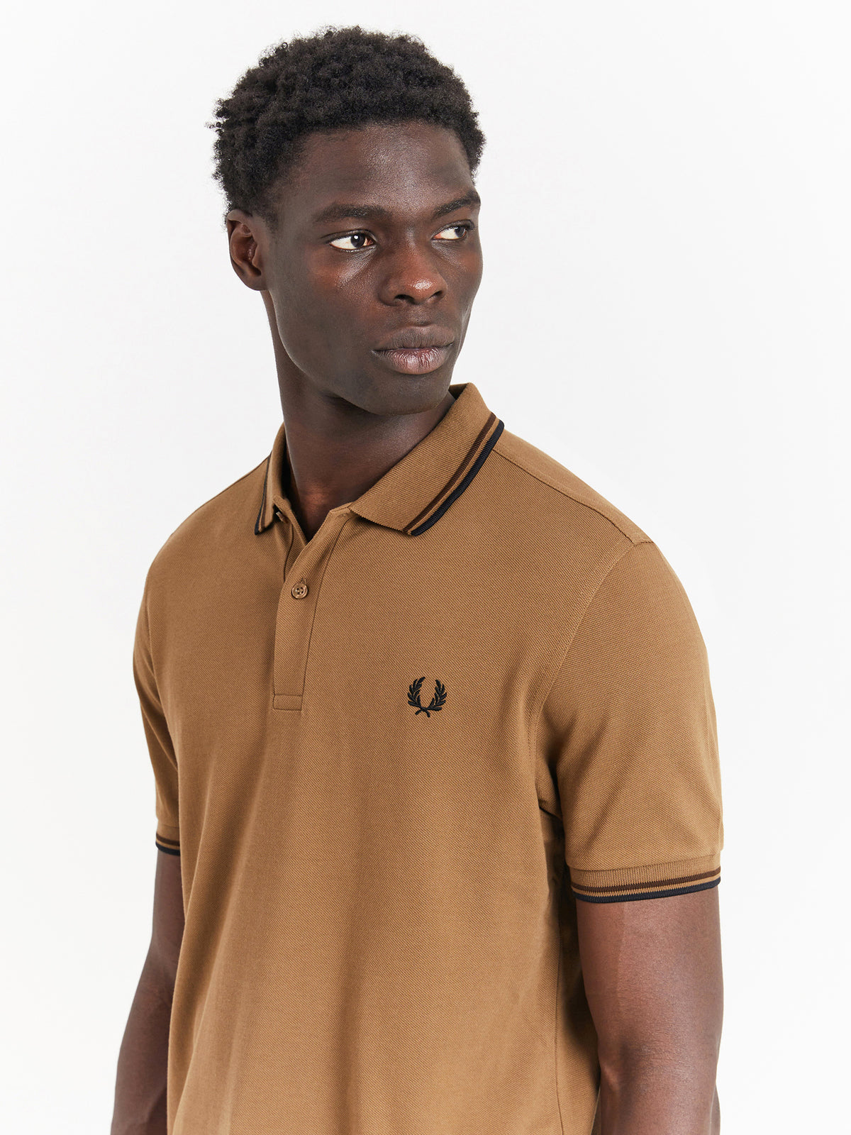 Twin Tipped Polo Shirt in Shaded Stone Tobacco Brown &amp; Black