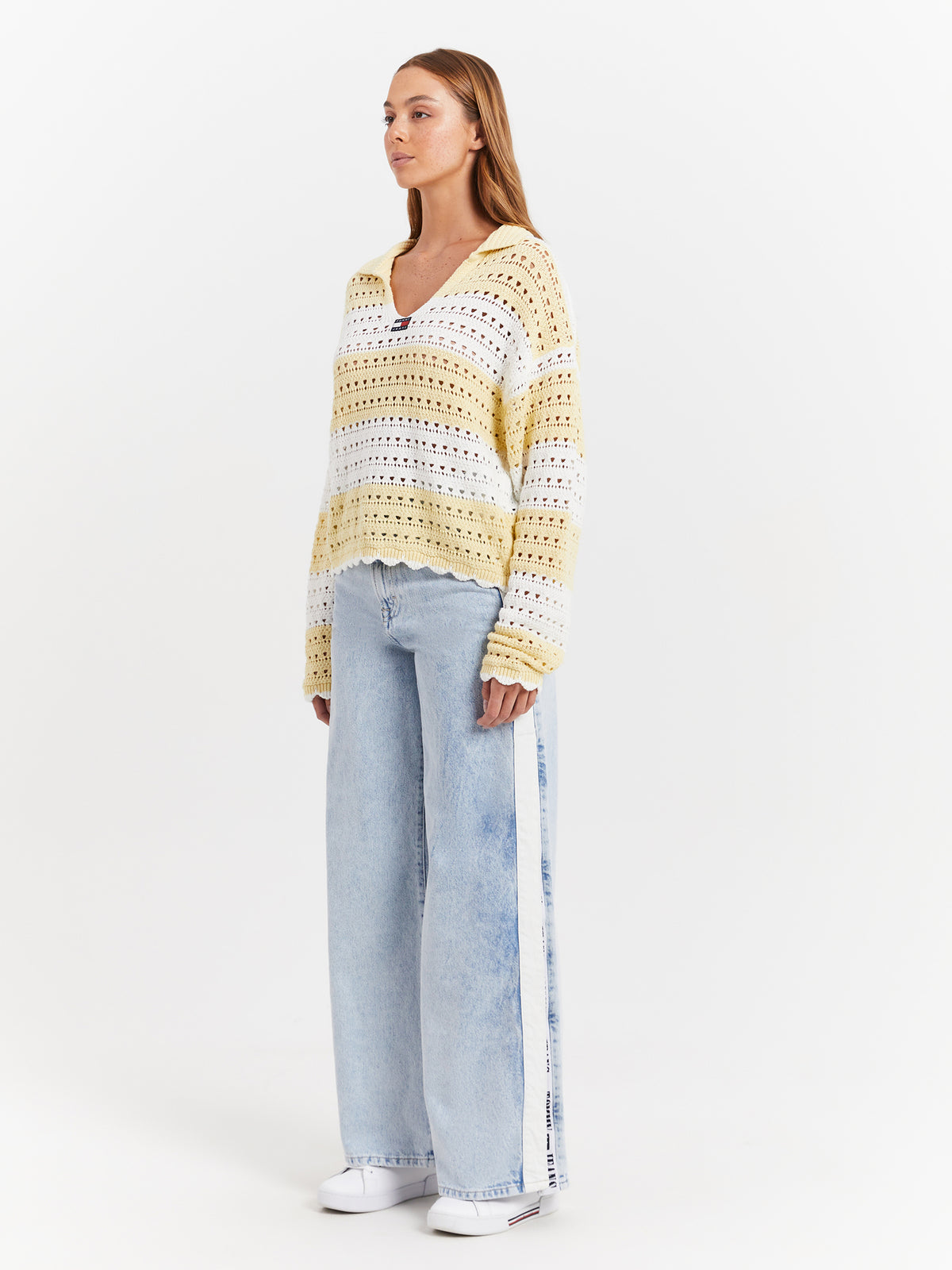 Summer Crochet Sweater in Lemon Zest &amp; White