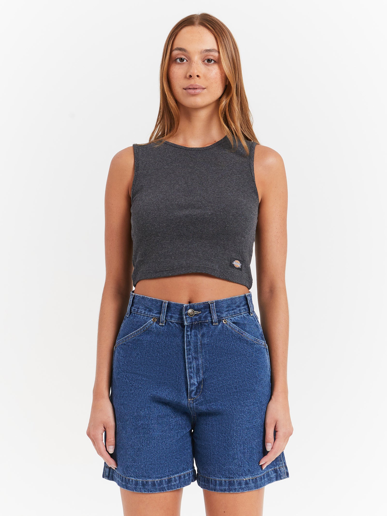 Dickies Essential Rib Crop Tank Black Marle | Glue Store