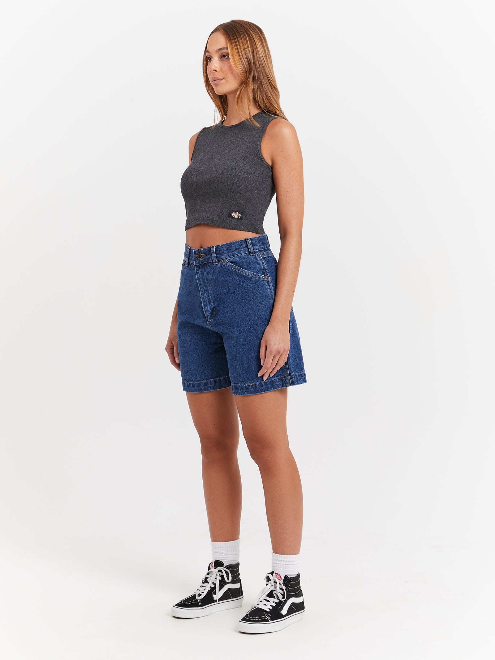 Dickies Essential Rib Crop Tank Black Marle | Glue Store