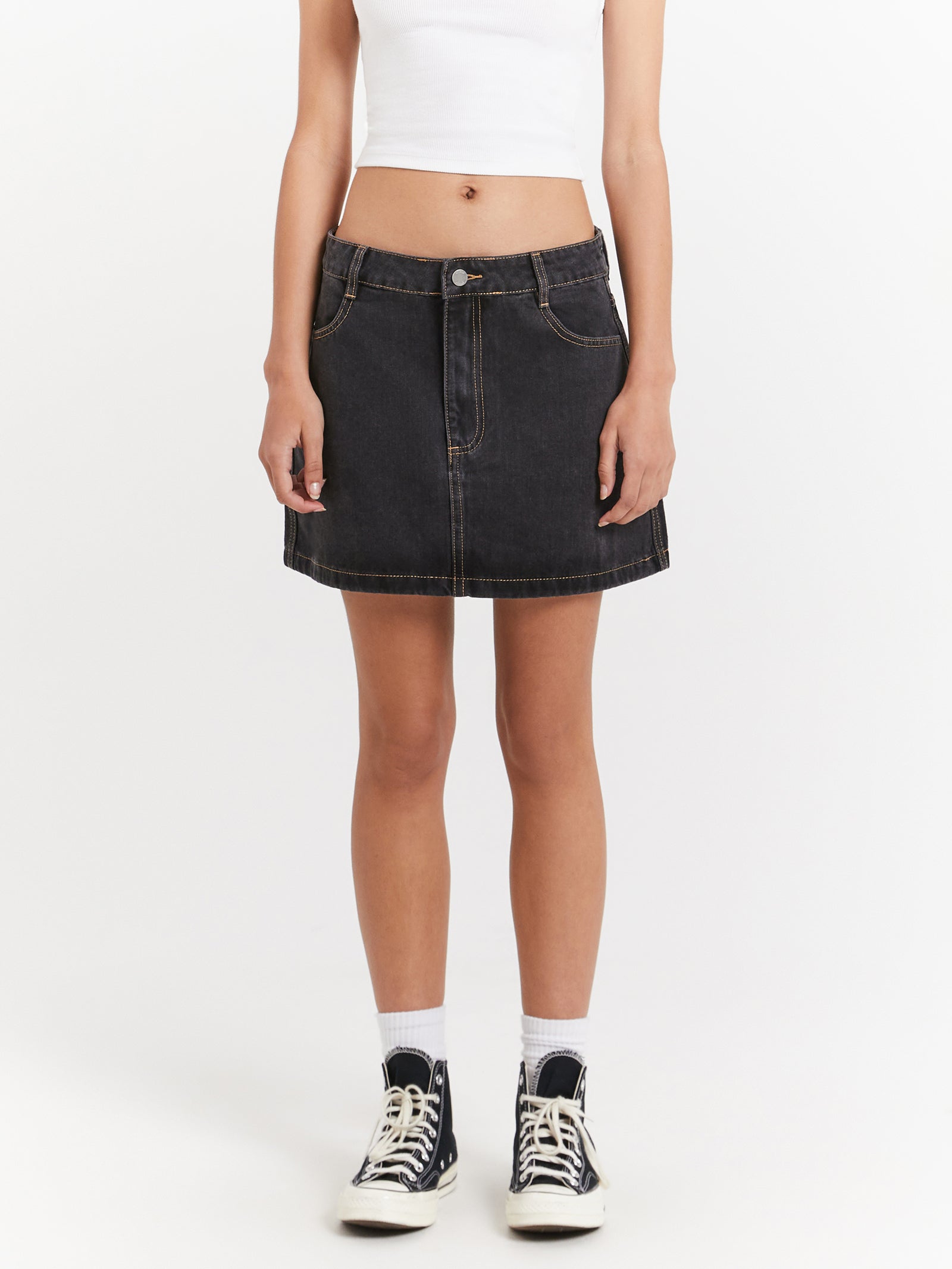 Workwear Denim Mini Skirt in Black - Glue Store