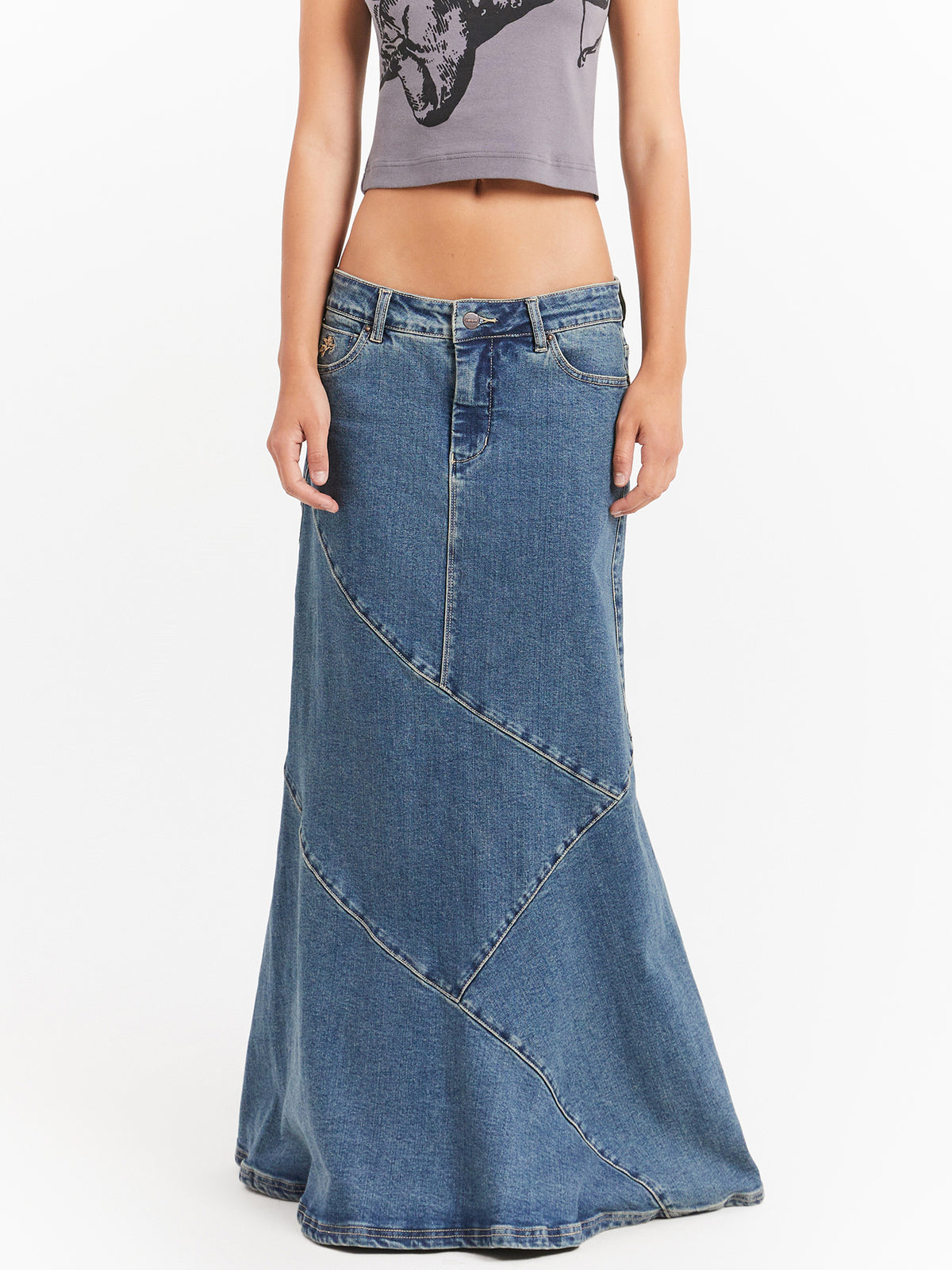 Worship Crossroads Denim Maxi Skirt | Dirty Mid Blue