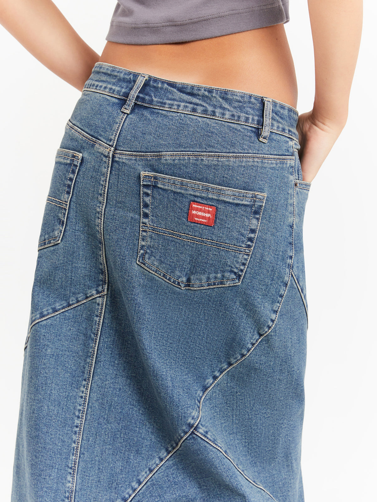 Worship Crossroads Denim Maxi Skirt | Dirty Mid Blue